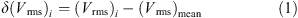 $$ \delta ({V}_{\mathrm{rms}}{)}_i=({V}_{\mathrm{rms}}{)}_i-({V}_{\mathrm{rms}}{)}_{\mathrm{mean}} $$