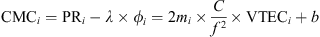 $$ {\mathrm{CMC}}_i={\mathrm{PR}}_i-\lambda \times {\phi }_i=2{m}_i\times \frac{C}{{f}^2}\times {\mathrm{VTEC}}_i+b, $$