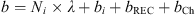 $$ b={N}_i\times \lambda +{b}_i+{b}_{\mathrm{REC}}+{b}_{\mathrm{Ch}}, $$