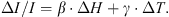 $$ \Delta I/I=\beta \cdot \Delta H+\gamma \cdot \Delta T. $$