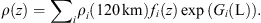 $$ \rho (z)={\sum }_i{\rho }_i\left(120\enspace \mathrm{km}\right){f}_i(z)\mathrm{exp}\left({G}_i\left(\mathrm{L}\right)\right). $$