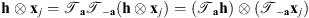 $ \mathbf{h}\otimes {\mathbf{x}}_j={\mathcal{T}}_{\mathbf{a}}{\mathcal{T}}_{-\mathbf{a}}(\mathbf{h}\otimes {\mathbf{x}}_j)=({\mathcal{T}}_{\mathbf{a}}\mathbf{h})\otimes ({\mathcal{T}}_{-\mathbf{a}}{\mathbf{x}}_j)$