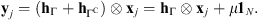 $ {\mathbf{y}}_j=({\mathbf{h}}_{\mathrm{\Gamma }}+{\mathbf{h}}_{{\mathrm{\Gamma }}^{\mathrm{C}}})\otimes {\mathbf{x}}_j={\mathbf{h}}_{\mathrm{\Gamma }}\otimes {\mathbf{x}}_j+\mu {\mathbf{1}}_N.$
