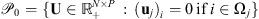 $ {\mathcal{P}}_0=\{\mathbf{U}\in {\mathbb{R}}_{+}^{N\times P}\enspace:\enspace ({\mathbf{u}}_j{)}_i=0\enspace \mathrm{if}\enspace i\in {\mathrm{\Omega }}_j\}$