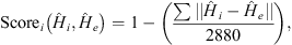 $$ \mathrm{Scor}{\mathrm{e}}_i\left({\widehat{H}}_i,{\widehat{H}}_e\right)=1-\left(\frac{\sum ||{\widehat{H}}_i-{\widehat{H}}_e||}{2880}\right), $$