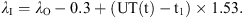 $$ {\lambda }_{\mathrm{I}}={\lambda }_{\mathrm{O}}-0.3+\left(\mathrm{UT}\left(\mathrm{t}\right)-{\mathrm{t}}_1\right)\times 1.53. $$