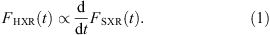 $$ {F}_{\mathrm{HXR}}(t)\propto \frac{\mathrm{d}}{\mathrm{d}t}{F}_{\mathrm{SXR}}(t). $$