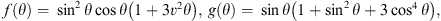 $$ f\left(\theta \right)=\enspace {\mathrm{sin}}^2\theta \mathrm{cos}\theta \left(1+3{v}^2\theta \right),\enspace g\left(\theta \right)=\enspace \mathrm{sin}\theta \left(1+{\mathrm{sin}}^2\theta +3{\mathrm{cos}}^4\theta \right), $$