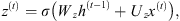 $$ {z}^{(t)}=\sigma \left({W}_z{h}^{(t-1)}+{U}_z{x}^{(t)}\right), $$