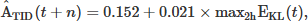 $$ {\hat{\mathrm{A}}}_{\mathrm{TID}}(t+n)=0.152+0.021\times \mathrm{ma}{\mathrm{x}}_{2\mathrm{h}}{\mathrm{E}}_{\mathrm{KL}}(t), $$