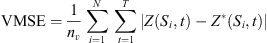 $$ \mathrm{VMSE}=\frac{1}{{n}_v}\sum_{i=1}^N\sum_{t=1}^T|Z\left({S}_i,t\right)-{Z}^{*}\left({S}_i,t\right)| $$