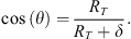 $$ \mathrm{cos}\left(\theta \right)=\frac{{R}_T}{{R}_T+\delta }. $$
