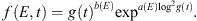 $$ f(E,t)=g(t{)}^{b(E)}{\mathrm{exp}}^{a(E){\mathrm{log}}^2g(t)}. $$