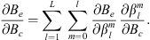 $$ \frac{\partial {B}_e}{\partial {B}_c}=\sum_{l=1}^L \sum_{m=0}^l \frac{\partial {B}_e}{\partial {\beta }_l^m}\frac{\partial {\beta }_l^m}{\partial {B}_c}. $$
