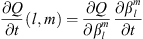 $$ \frac{{\partial Q}}{{\partial t}}(l,m)=\frac{{\partial Q}}{\partial {\beta }_l^m}\frac{\partial {\beta }_l^m}{{\partial t}} $$
