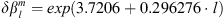 $ \delta {\beta }_l^m={exp}(3.7206+0.296276\cdot l)$