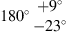 $ 180\mathrm{{}^{\circ} }\begin{array}{c}+9\mathrm{{}^{\circ} }\\ -23\mathrm{{}^{\circ} }\end{array}$