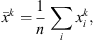 $$ {\bar{x}}^k=\frac{1}{n}\sum_i {x}_i^k, $$
