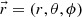 Mathematical equation: $ \vec{r}=(r,\theta,\phi) $