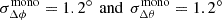Mathematical equation: $ {\sigma }_{\Delta \phi }^{\mathrm{mono}}=1.2\mathrm{{}^{\circ} }\enspace \mathrm{and}\enspace {\sigma }_{\Delta \theta }^{\mathrm{mono}}=1.2\mathrm{{}^{\circ} }$