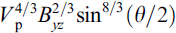 Mathematical equation: $$ {V}_{\textrm{p}}^{4/3}{B}_{\textrm{yz}}^{2/3}{\sin}^{8/3}\left(\theta /2\right) $$
