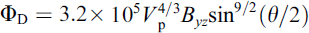 Mathematical equation: $$ {\Phi}_{\textrm{D}}=3.2\times {10}^5{V}_{\textrm{p}}^{4/3}{B}_{\textrm{yz}}{\sin}^{9/2}\left(\theta /2\right) $$