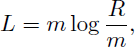 Mathematical equation: $$ \begin{aligned} L = m \log {\frac{R}{m}}, \end{aligned} $$
